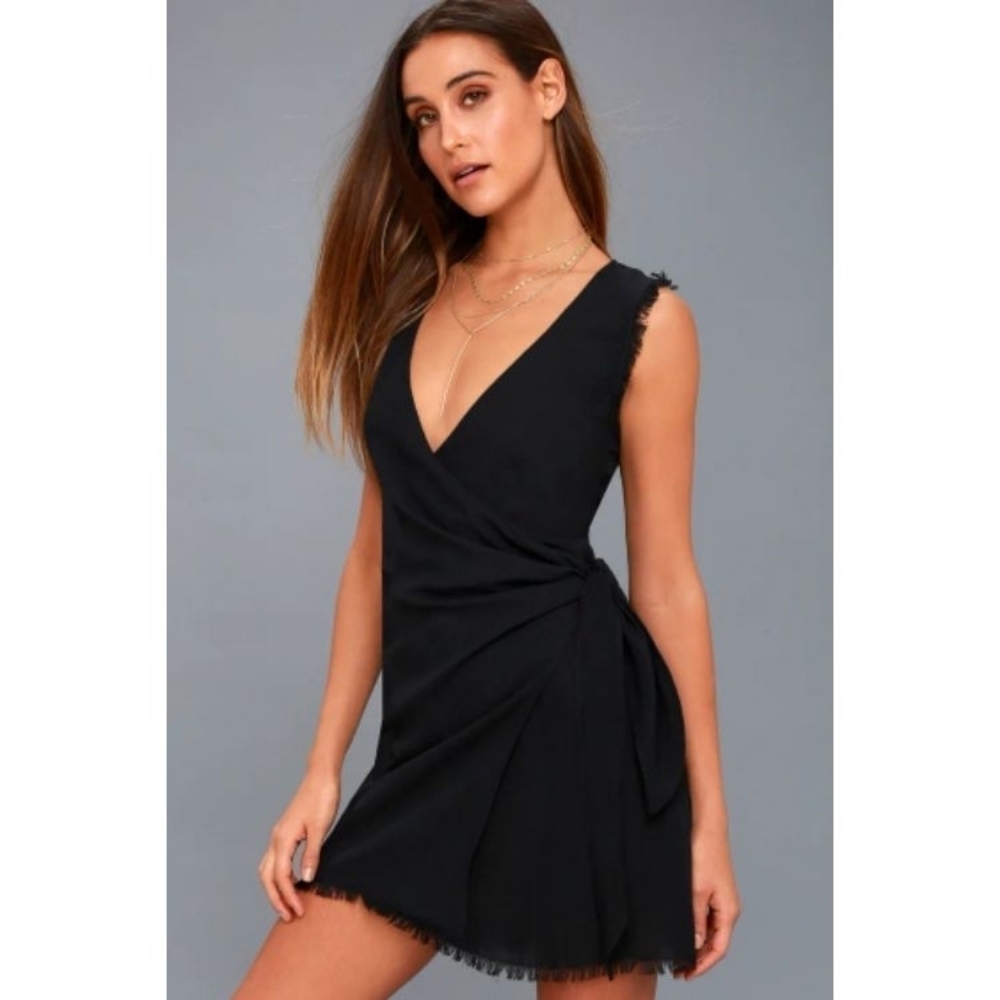 NWT Lulus Meridian Black Sleeveless Wrap Dress
